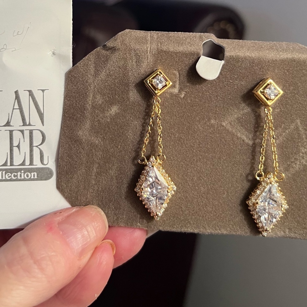 Nolan Miller Trillion Triangle Gold-tone Crystal Pierced Earrings